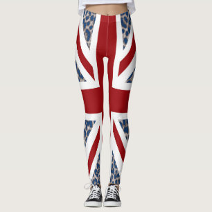Legging Bandeira azul legal do leopardo de Union Jack