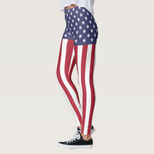 Legging Bandeira Azul Vermelho Patriótico, Estrelas E Ban