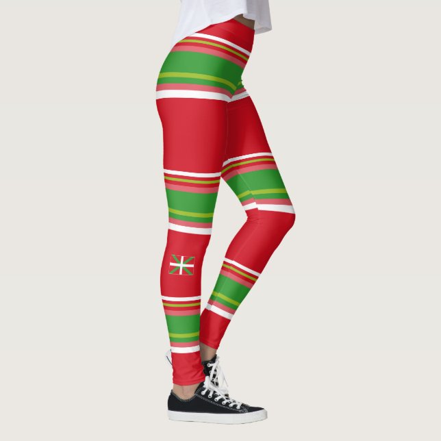 Legging Bandeira Basque + teste padrão listrado vermelho & (Direita)