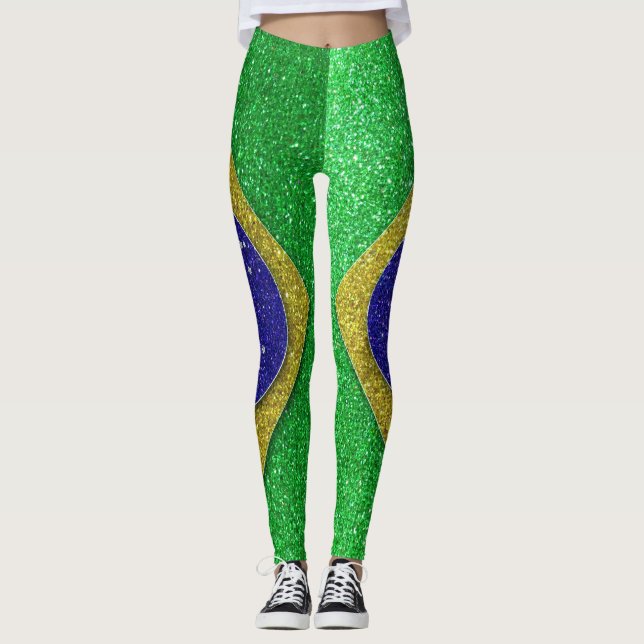 Legging Bandeira brasileira reluzente da Na moda de moda d (Frente)