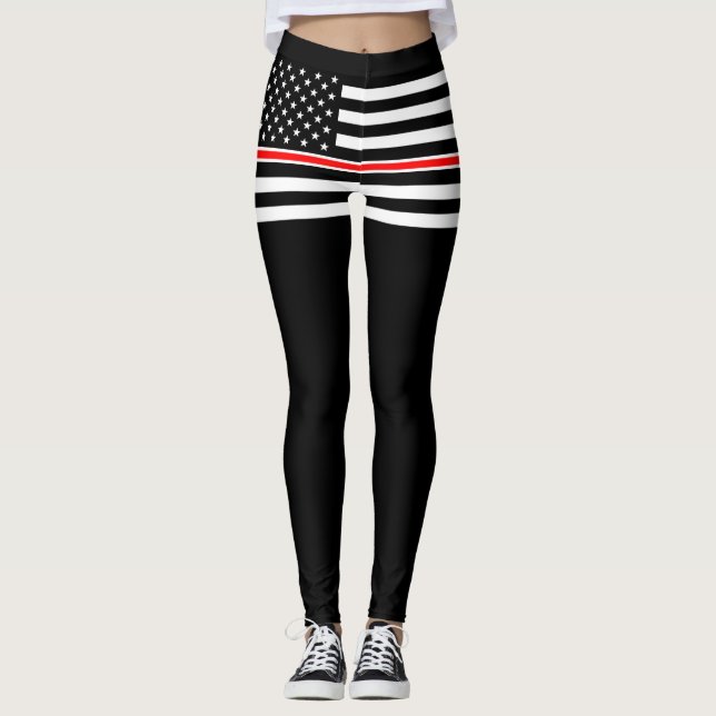 Legging Bandeira da Linha Vermelha Fina: Memorial ao Herói (Frente)