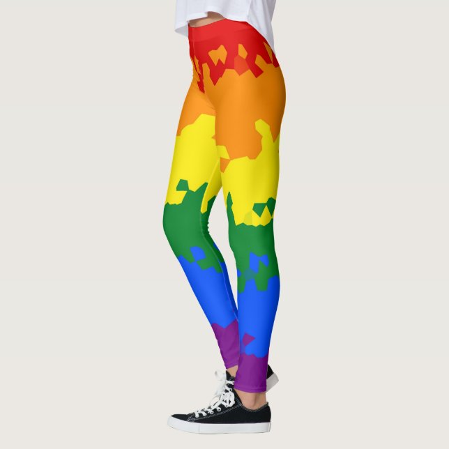 Legging Bandeira do Orgulho Gay Arco-Íris Abstrato Boho Fu (Esquerda)