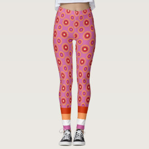 Legging Bandeira do orgulho lésbico/padrão floral rosa