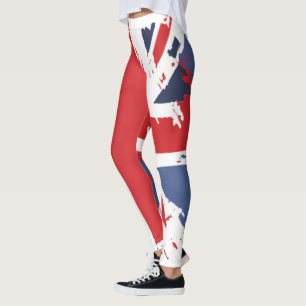 Legging bandeira do reino unido vermelha azul-azul jack de