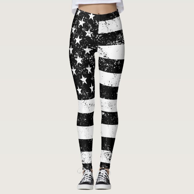Legging Bandeira dos E.U., preto e branco (Frente)