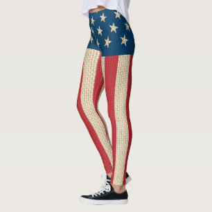 Legging bandeira faux burlap dos EUA