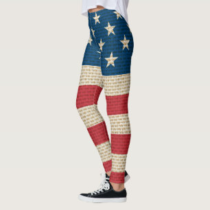Legging bandeira faux burlap dos EUA