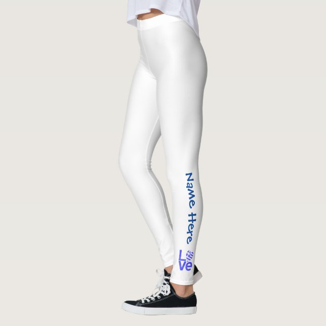 Legging Bandeira Grega Coração Azul AMOR com Seu Nome (Esquerda)