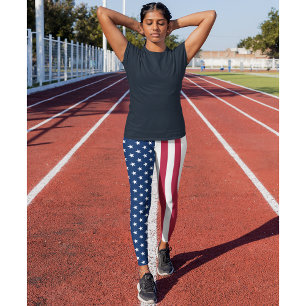 Legging Bandeira Patriótica EUA Bandeira Vermelha Azul Es