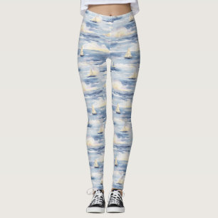 Legging Barcos à Vela Sonhadores Padrão Aquarela Oceano (1