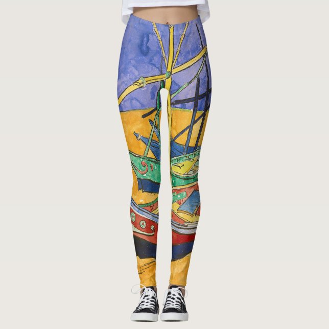 Legging Barcos de Van Gogh Impressionismo Praia (Frente)