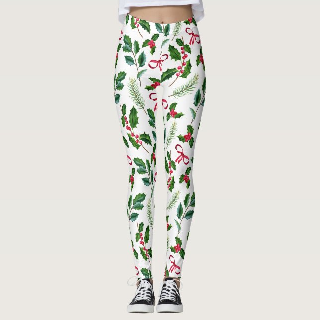 Legging Barragens Bonitas Saudações Aquarela Padrão Verde (Frente)