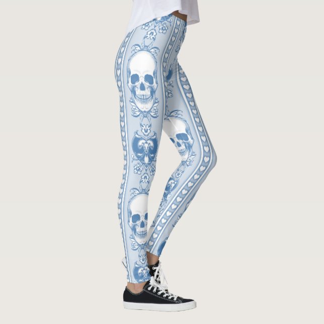 Legging Barroco - Coroa Estripada Padrões Azuis (Direita)