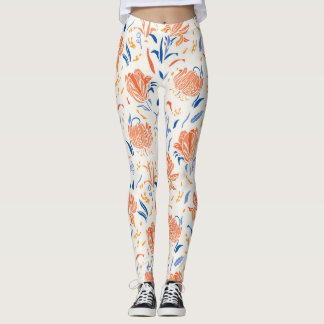 Legging Barroco de linocução botânica: fundo floral sem co