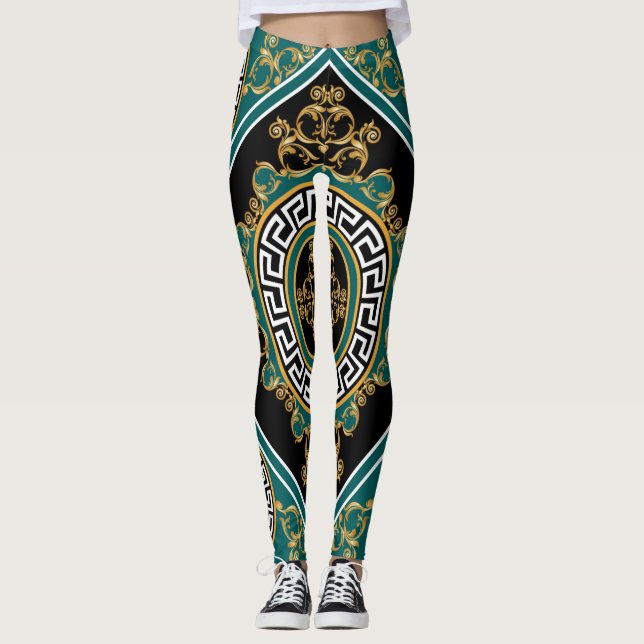 Legging Barroco Dourado: Elegância Negra (Frente)