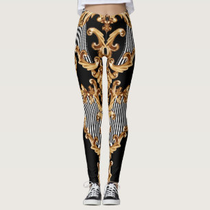 Legging Barroco ouro, design de ornamento intricado.