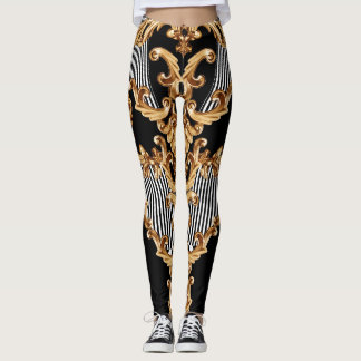 Legging Barroco ouro, design de ornamento intricado.