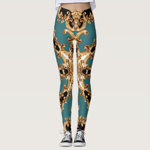 Legging Barroco ouro, design de ornamento luxuoso.