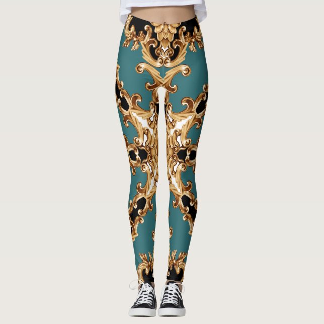 Legging Barroco ouro, design de ornamento luxuoso. (Frente)