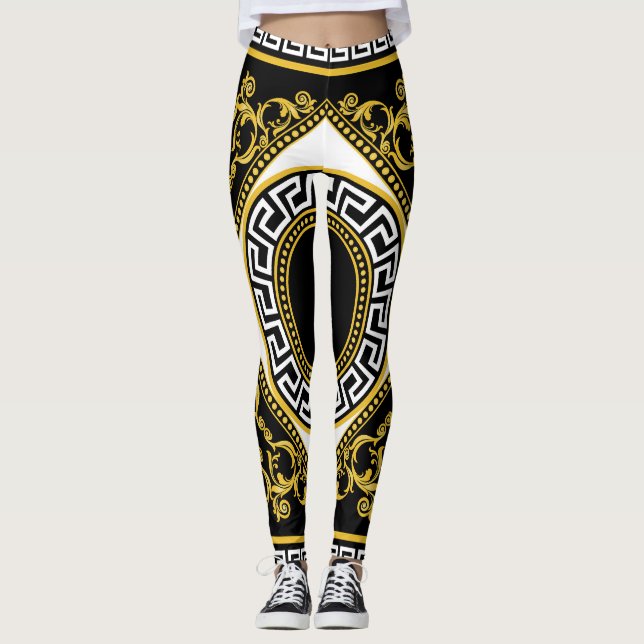 Legging Barroco ouro: Fronteira Negra Grega (Frente)