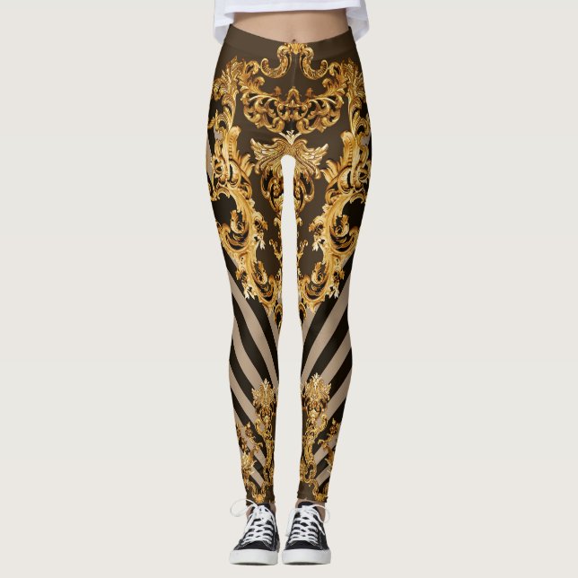 Legging Barroco ouro: padrão geométrico design (Frente)