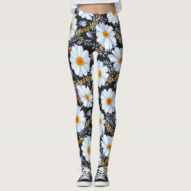 Legging Barroco ouro: Textura em cadeia floral (Frente)