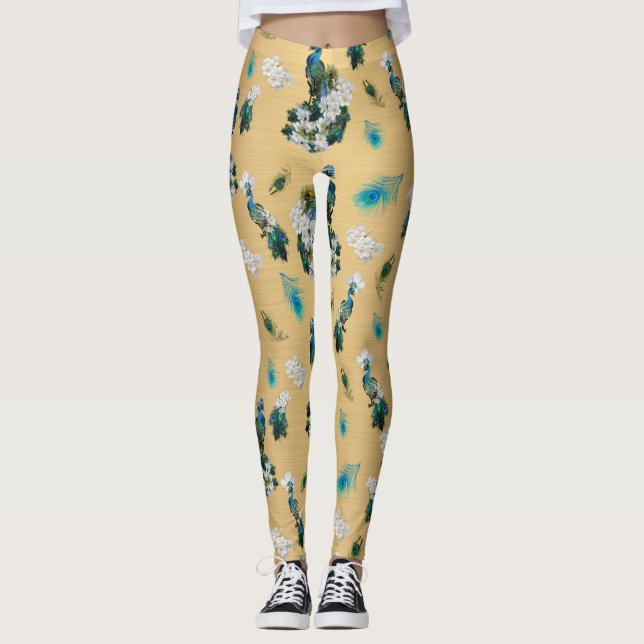 Legging Baterias reais brancas e azuis em Dourado (Frente)