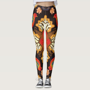 Legging Batik indonésio: motivo da fauna da flora.