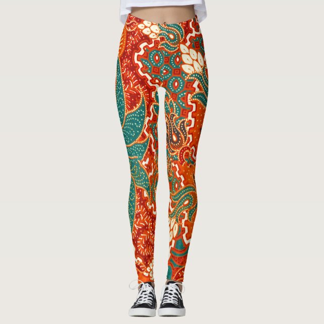Legging Batik Malaio: Belo Padrão de Arte. (Frente)