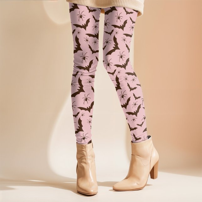 Legging Bats Spiders Rosa Girlie Retro Simples Halloween (Criador carregado)