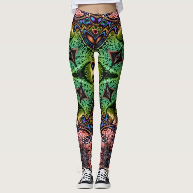Legging BBQSHOES™ Oont715 Padrão Fractal Psicodélico (Frente)