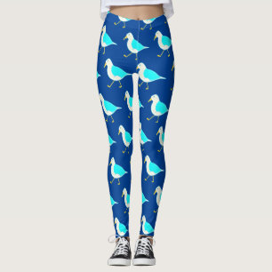 Legging Beach Bird Art Blue Seagulls