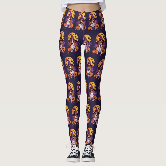 Legging Beagle Assustador Halloween Bruxa e Abóbora (Frente)