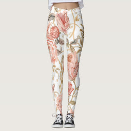 Legging Beautiful Pink Roses ,Gold , Luxury elegant