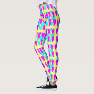 Legging Bebê azul quente rosa melodia corações amarelos