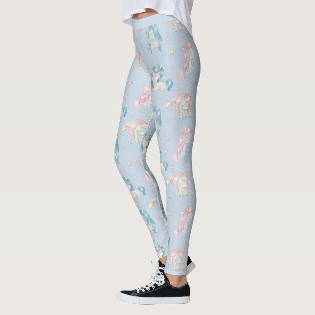 Legging Bebê branco Unicórnios cor-de-rosa Pastel azul iog (Esquerda)