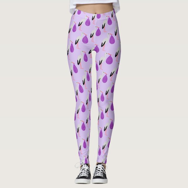 Legging Bebê de gênero neutro com padrão de Cegonha Roxa (Frente)