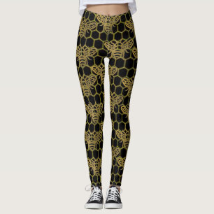 Legging Bee Dourada preta CBDOilPrincess