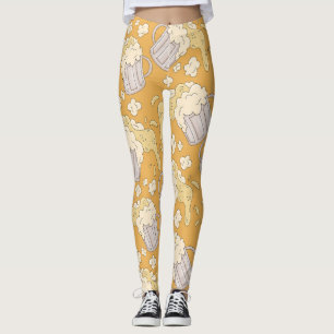 Legging Beer Mug Cartoon: Vintage Sem Costura.