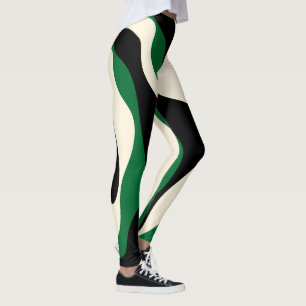 Legging Bei e Fluxo 4 em Verde, Creme e Preto
