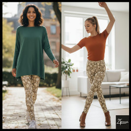 Legging Beige Brown Organic Pebble Stone Repeat Pattern