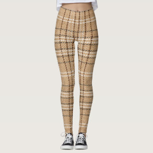 Legging Beige Tartan: Clássica Xadrez Weave.