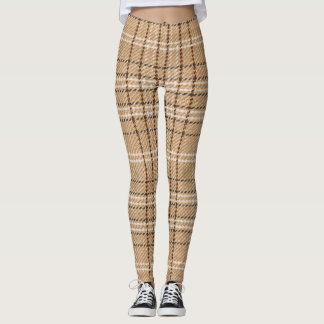 Legging Beige Tartan: Clássica Xadrez Weave.