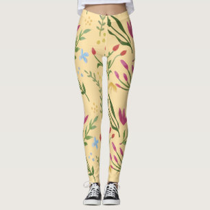 Legging Beige Watercolor Preto Floral Cor-de-rosa Azul Ama