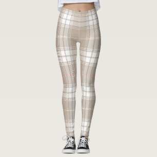 Legging Beige White Tartan Xadrez Padrão Russo