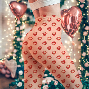 Legging Beijo Impresso com Batom Vermelho em Pêssego