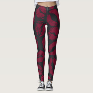 Legging Beijos Lipstick: impressões vermelhas escuras
