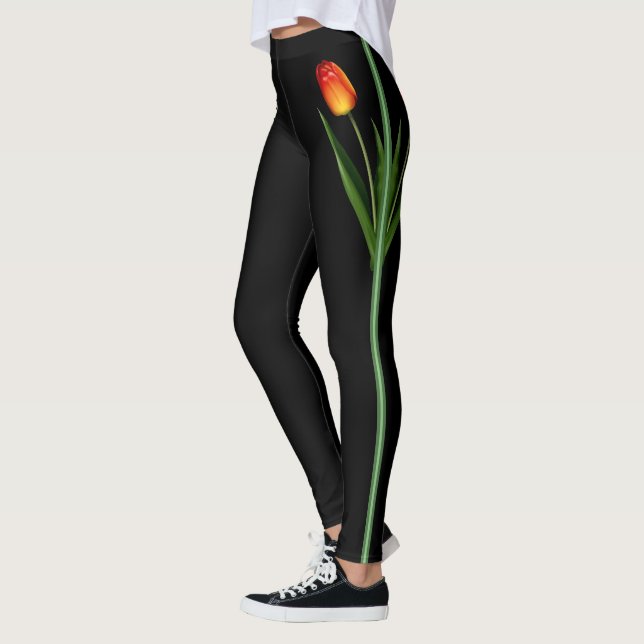 Legging Bela Flor de Tulipa em Preto (Esquerda)