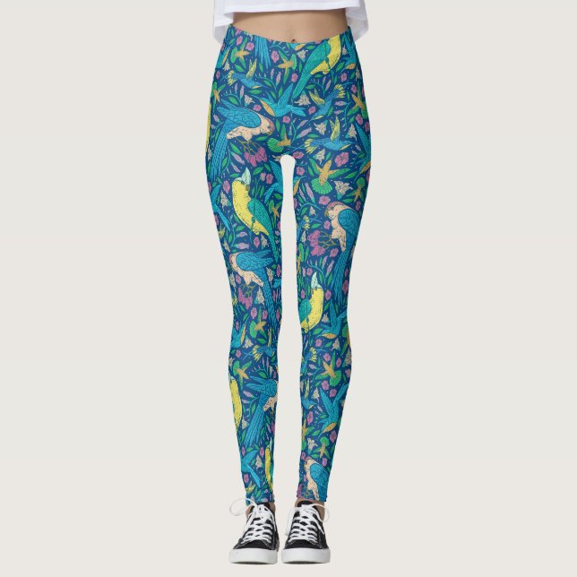 Legging Belas Aves Tropicais Coloridas e Flores (Frente)