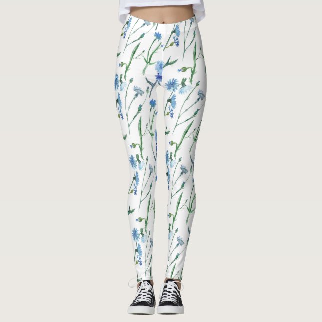 Legging Belas centáureas em aquarela (Frente)